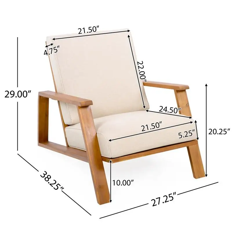 Set of 2 Outdoor Club Chairs with Beige Cushions and Teak Acacia Wood Frame for Patio Lounge Set of 2 Outdoor Club Chairs with Beige Cushions and Teak Acacia Wood Frame for Patio Lounge