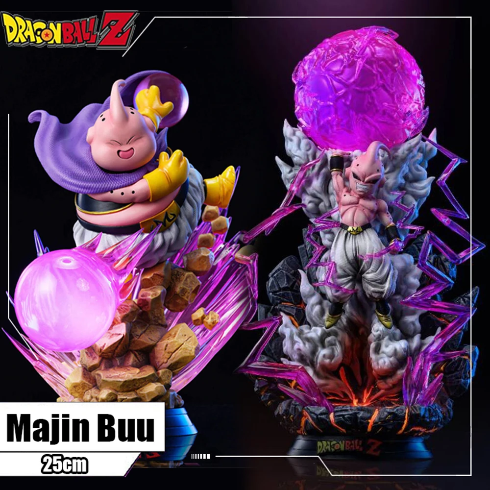 

25cm Dragon Ball Z Majin Buu Figure Son Goku Frieza Spirit Bomb LED Anime Figures PVC Statue Figurine Model Collectible Toys