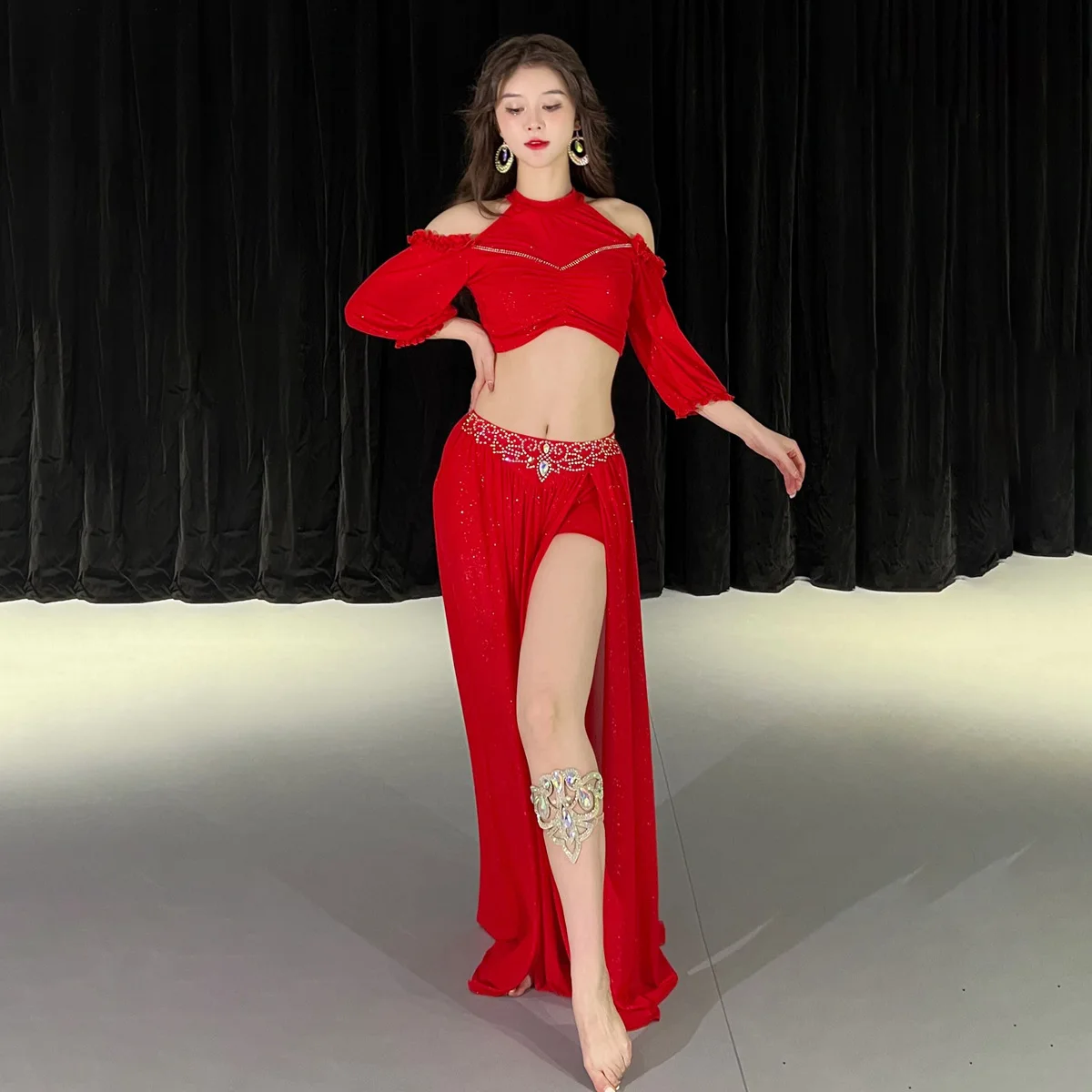 

Женский костюм для танца живота, профессиональный костюм для восточных танцев, одежда для тренировок с топом и юбкой, 2024
