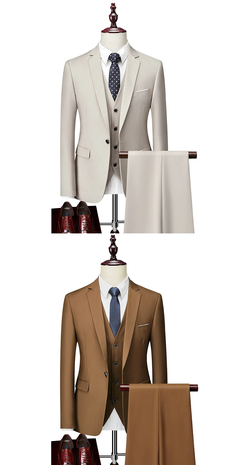 M-6XL 15 Colors ( Jacket+Vest+Pants ) Formal Business Office Men's Suits Groom Wedding Dress Party Dress Solid Color Suit 27 Se247e2966b60490186b9004b00f71e20d