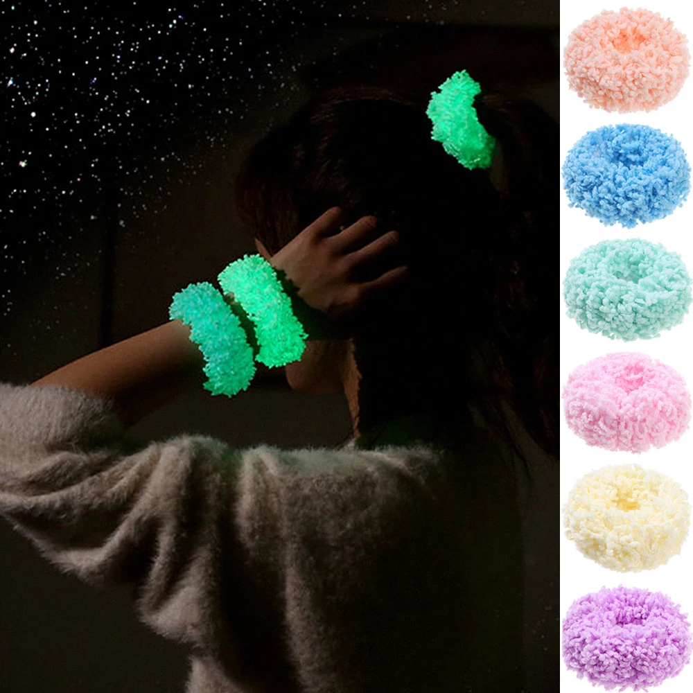 

Fashion Hair Accessories Colorful Luminous Hair Bands Plush Ponytail Headwear Scrunchies Hairband