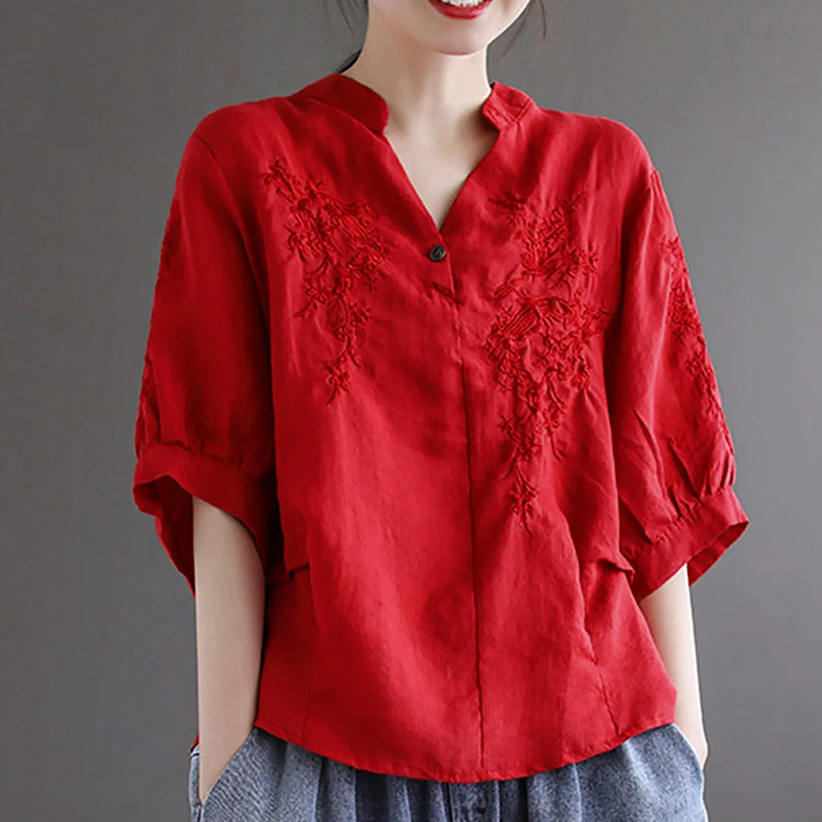 Summer New Casual Fashion Cotton Embroidery Shirt Ladies Half Sleeve Oversized Pullover Top Comfortable Blouse Women'S Clothing
Summer New Casual Fashion Cotton Embroidery Shirt Ladies Half Sleeve Oversized Pullover Top Comfortable Blouse Women'S Clothing