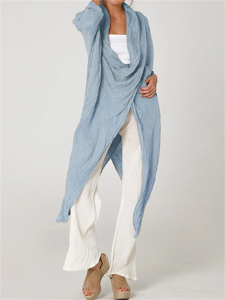 

Celmia Autumn Women Tops Fashion Solid Blouses 2023 Vintage Long Shirts Casual Cowl Neck Long Sleeve Asymmetrical Party Blusas