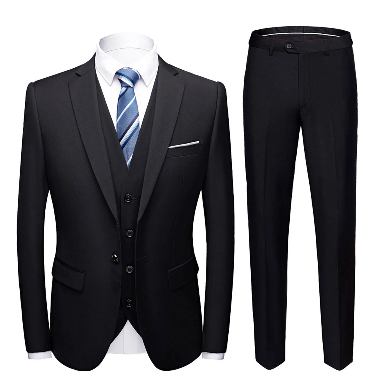 

1 Set Formal Suit Stylish Male Turndown Collar Slimming Buttons Formal Suit for Four Seasons Groom Suit Blazer Vest Pants Set