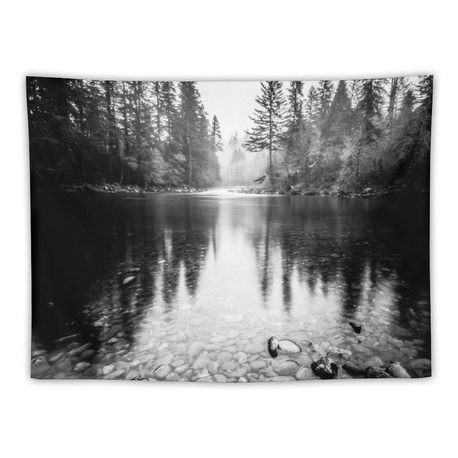 

Forest Reflection Lake - Black and White Nature Water Reflection Tapestry Cute Room Decor Bedroom Decor Tapestry