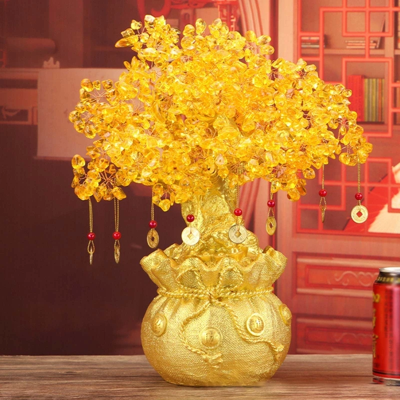 

Большой желтый хрустальный креативный цитрин Счастливое дерево китайский фэн-шуй Счастливое дерево для денег Дерево для удачи для рабочего стола Украшение домашний декор