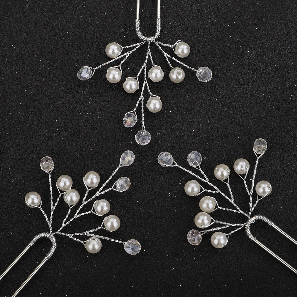 3PCS Silver Color Pearl Headpiece for Women Party Bridal Hair Pin Trendy Crystal Wedding Head Jewelry Accessories Gold Headdress 14 Se24f97c84f9f4f779a9d917803ca67fe4