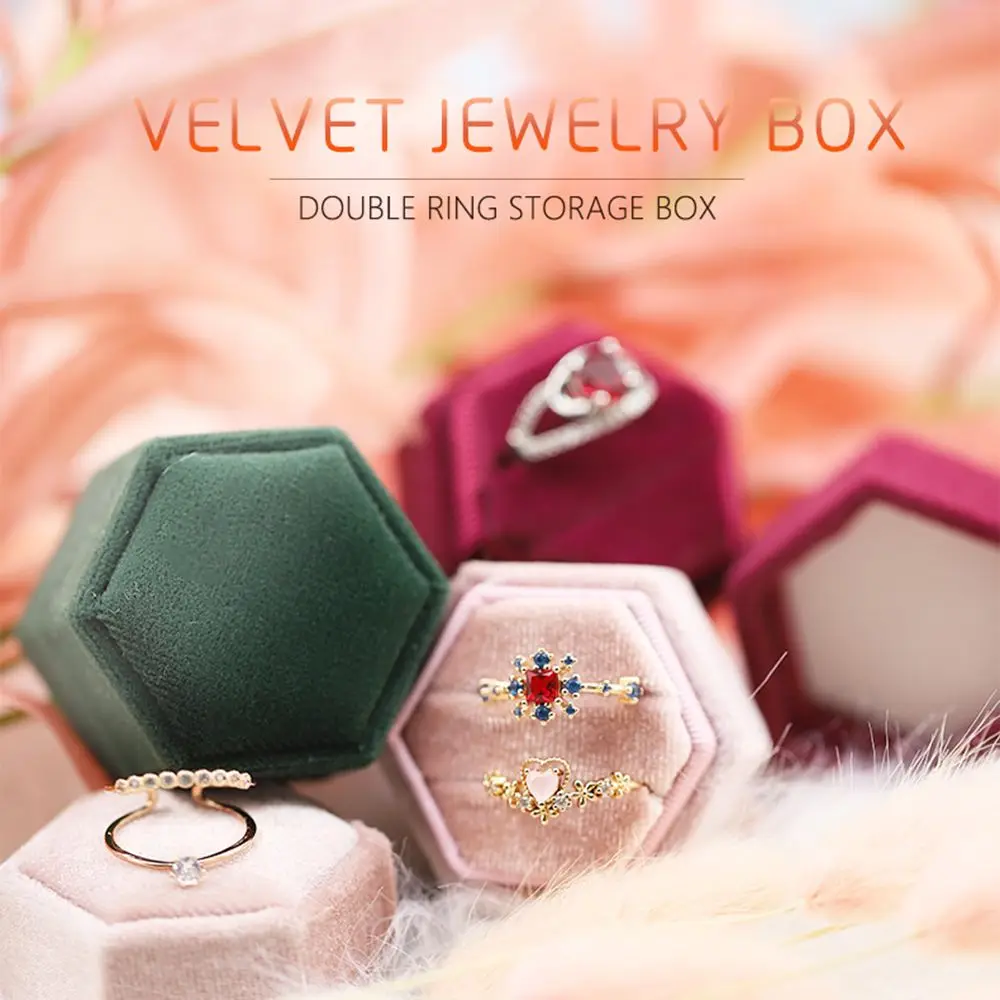 

Durable Hexagon Shape Exquisite Velvet Jewelry Box Earrings Storage Box Ring Display Box Double Ring Storage Box