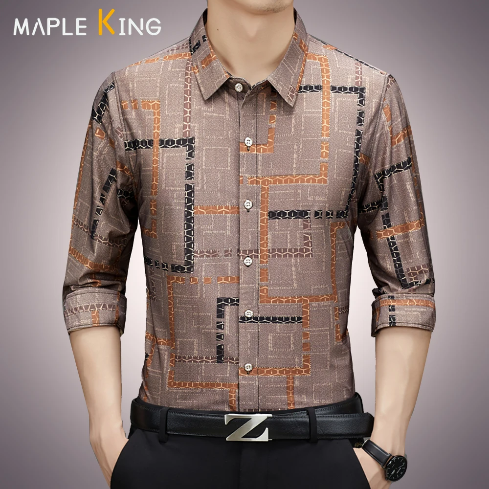 

Business Shirt Men Luxury Designer Printed Long Sleeve Camisas Social Masculina De Luxo Dress Shirts Vinatge Mens Chemise Tops