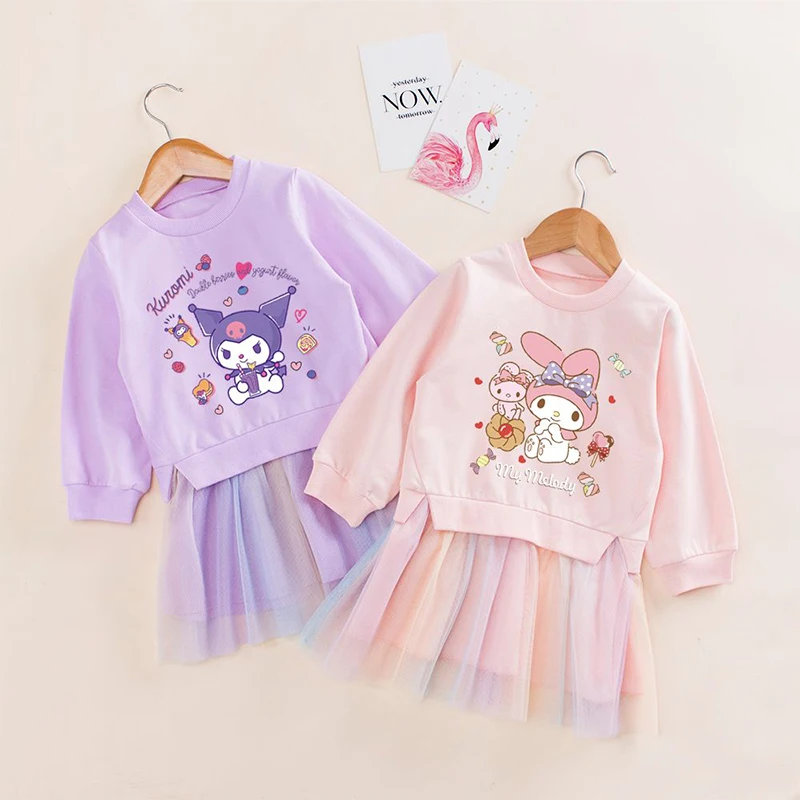 

Sanrio Anime Kawaii Kuromi Girly Heart Long Sleeve Shirt Dress Autumn Cute My Melody Baby Skirt Clothing Lovely Toys for Kids
