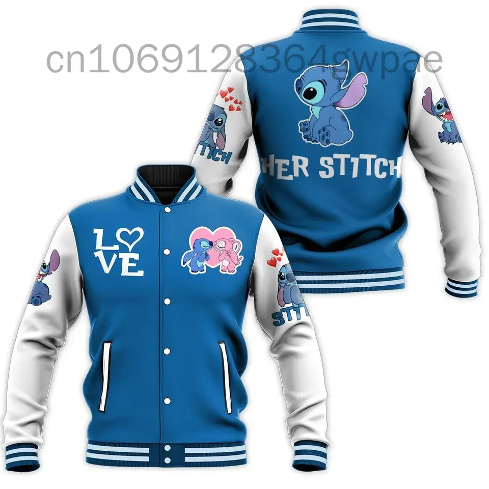 

Personalized Stitch Baseball Jacket Mens Women Casual Sweatshirt Hip Hop Harajuku Jacket Loose Varsity Coat Disney Bomber Jacket
