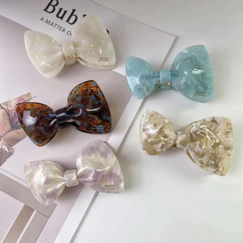 

2024 Spring Summer Bow Acetate Barrette Hair Claw Clip for Women Girls Fashion Design Korean Sweet Coloured Hairpin Headwear