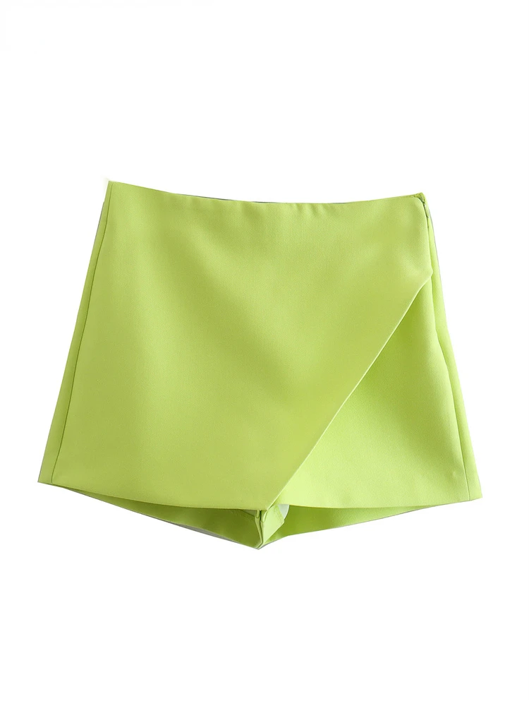 

Traf New Women Fashion Candy Color Asymmetrical Shorts Skirts Lady Zipper Fly Pockets Hot Shorts Chic Pantalone Cortos Clothes