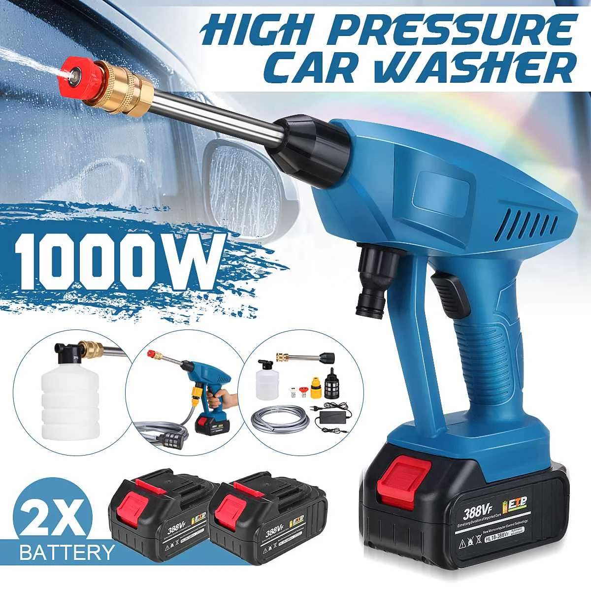 1000W Wireless High Pressure Car Washer Water Gun Spray Gun Portable High Pressure Washer Foam Generator for 18V Makit Battery
1000W Wireless High Pressure Car Washer Water Gun Spray Gun Portable High Pressure Washer Foam Generator for 18V Makit Battery