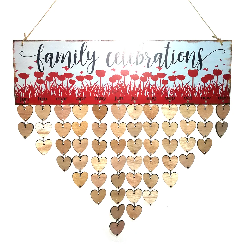 Wooden Family Celebrations Reminder Calendar Plaque Sign Board Wall Hanging with 50pcs Wood Heart Circle Tags and (
Wooden Family Celebrations Reminder Calendar Plaque Sign Board Wall Hanging with 50pcs Wood Heart Circle Tags and (