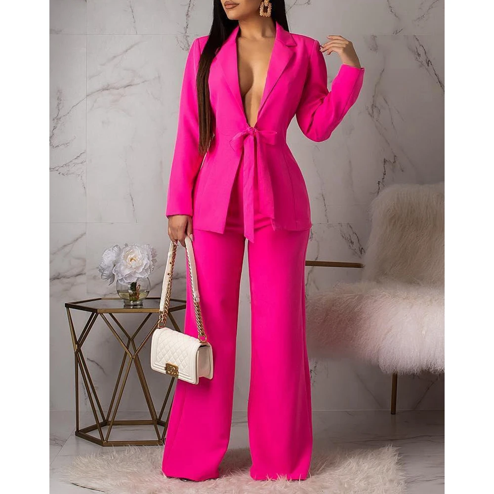 Women Tie Up Detail Blazer Coat & Wide Leg Pants Set Office Suit Femme Fashion Two Pieces Sets Outfits Elegant Workwear Clothing
Women Tie Up Detail Blazer Coat & Wide Leg Pants Set Office Suit Femme Fashion Two Pieces Sets Outfits Elegant Workwear Clothing