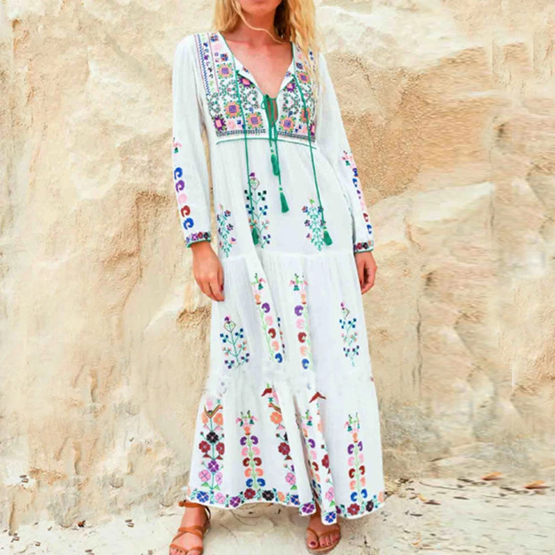 TEELYNN Cotton Floral Embroidered Maxi Dress O-neck Tassel Long Sleeve White Summer Dress Vintage Boho Women Dress Clothing
TEELYNN Cotton Floral Embroidered Maxi Dress O-neck Tassel Long Sleeve White Summer Dress Vintage Boho Women Dress Clothing
