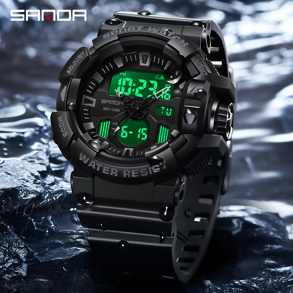 

SANDA Men Military Sport Wrist Watch Yellow Blue Quartz Waterproof Watch Dual Display Male Clock Watches Relogio Masculino 3129