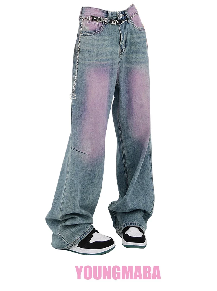 

Wash Water Vintage Jeans Women's Graffiti Small Crowd Wide Leg Floor Dragging Y2k Baggy Pants Loose High Waisted