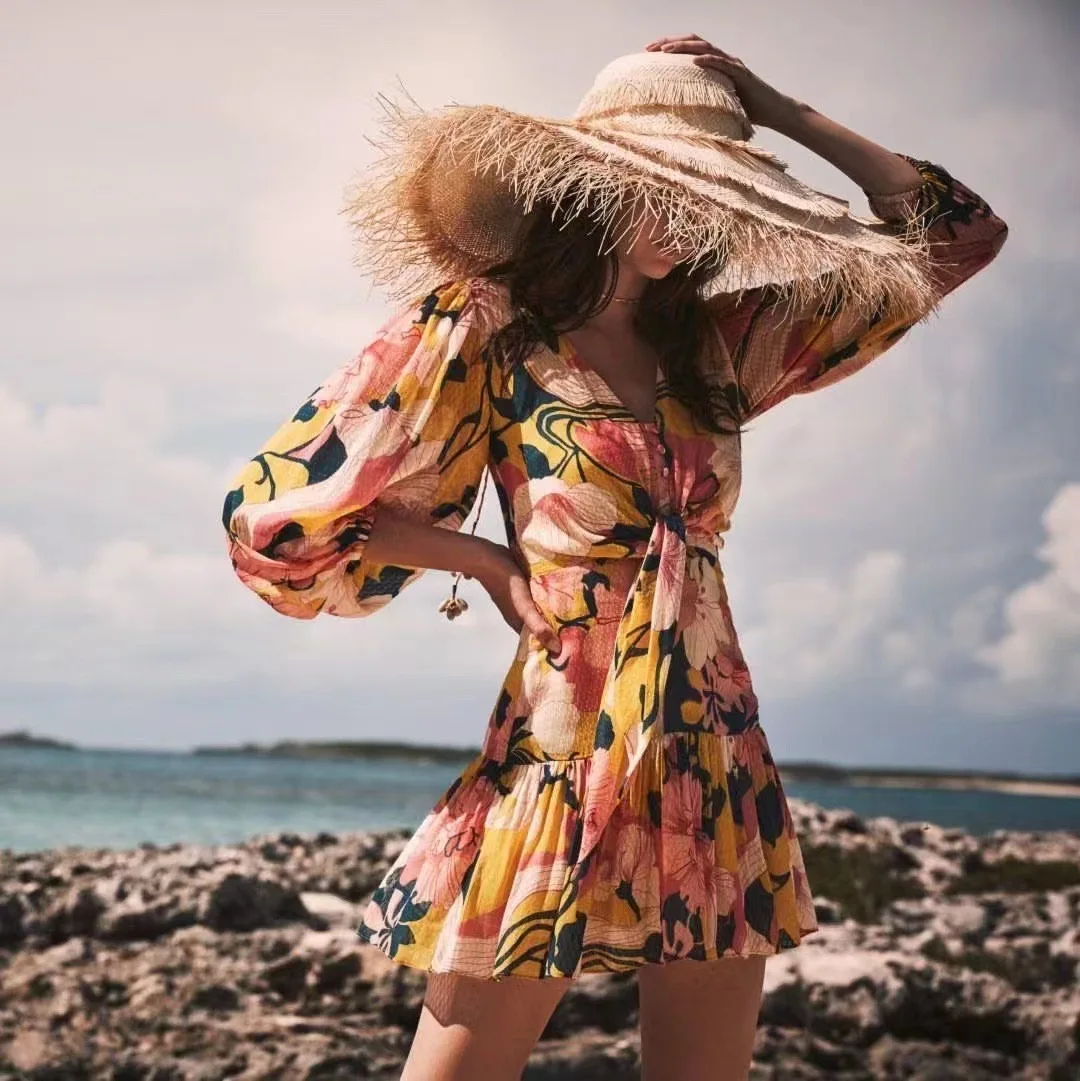 Women Floral Print V-Neck Bow Tie High Waist Lantern Sleeve 2023 Summer Holiday Mini Dress
Women Floral Print V-Neck Bow Tie High Waist Lantern Sleeve 2023 Summer Holiday Mini Dress