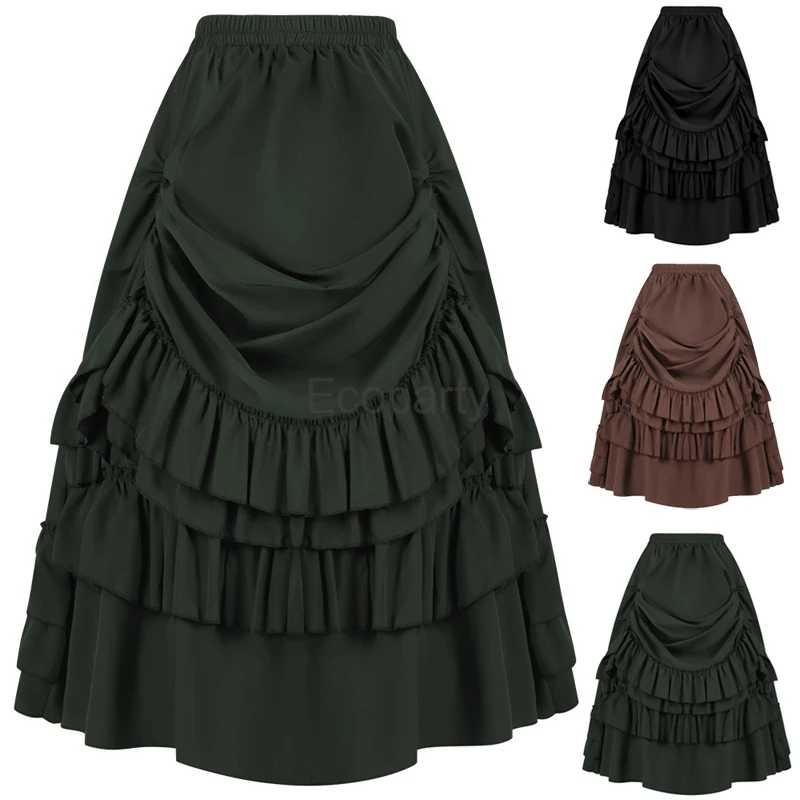 

Women's Vintage Victorian Costume Medieval Gothic Steampunk Skirt Renaissance Solid Ruffle High Waisted Skirts Halloween Outfits