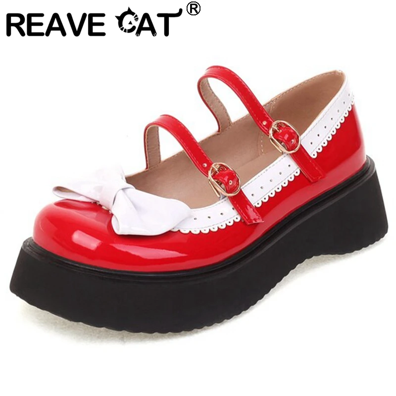 REAVE CAT Women Platform Pumps Round Toe Chunky Heels Bowtie Applique Buckle Straps Sweet Big Size 34-45 Black Red Spring S3390
REAVE CAT Women Platform Pumps Round Toe Chunky Heels Bowtie Applique Buckle Straps Sweet Big Size 34-45 Black Red Spring S3390