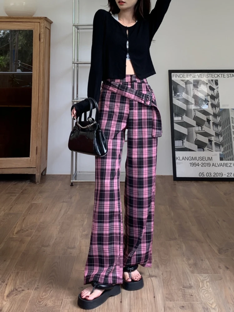 Pink Plaid Trousers Wide Leg Pants for Women Autumn Casual Loose Trousers High Waist Streetwear Long Pants Harajuku Y2k Belt
Pink Plaid Trousers Wide Leg Pants for Women Autumn Casual Loose Trousers High Waist Streetwear Long Pants Harajuku Y2k Belt