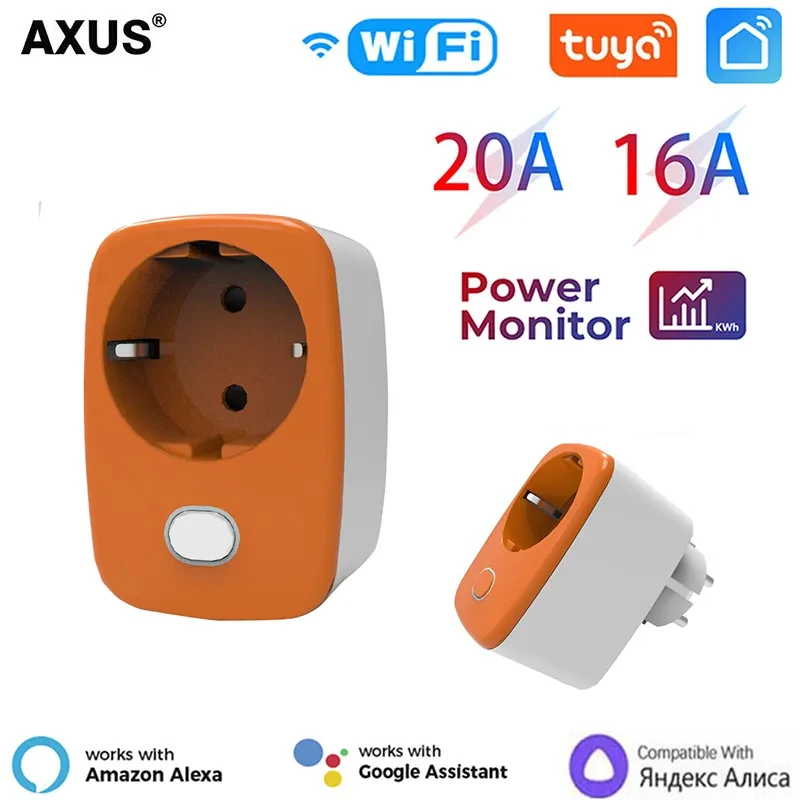 

AXUS 16A 20A WiFi Tuya Smart Plug Outlet For Smart Life APP Alexa Google Home Smart Home Voice Timer Power Monitor
