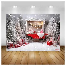 SHENGYONGBAO Colorful Christmas Cute Hot Cocoa Table Party Photography Backdrops Snow Forest Pine Trees Studio Background WW-69