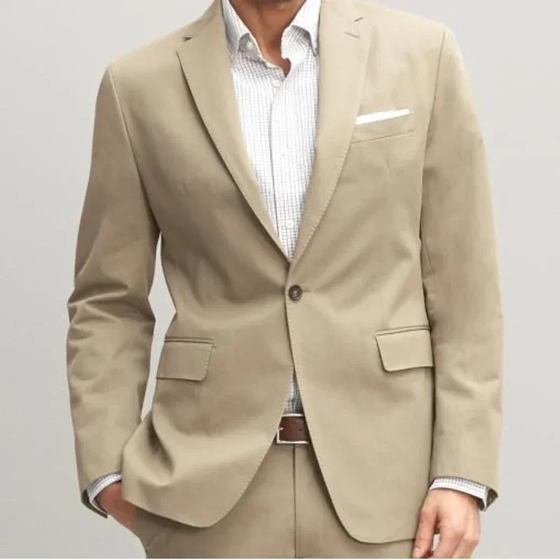

2024 New Design Spring Khaki Men Suit Casual Slim Fit Blazer Hombre High Quality Custom 2 Piece Set Jacket Pant Costume Homme