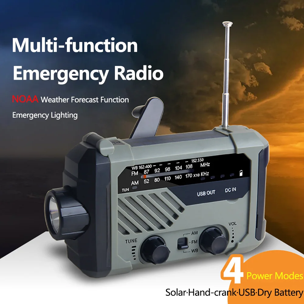 Emergency Radio 2000mAh-Solar Hand Crank Portable AM/FM/NOAA Weather with Flashlight&Reading Lamp Cell Phone Charger |
