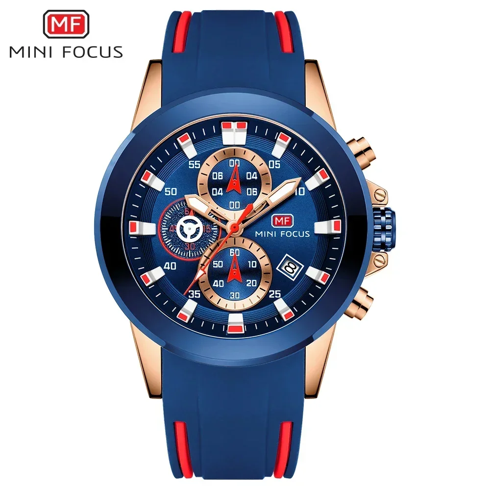 

MINI FOCUS Luxury Casual Sport Date Quartz Silicone Wristwatches Waterproof Men's Wrist watch Man Chronograph Mens Watches 0287G