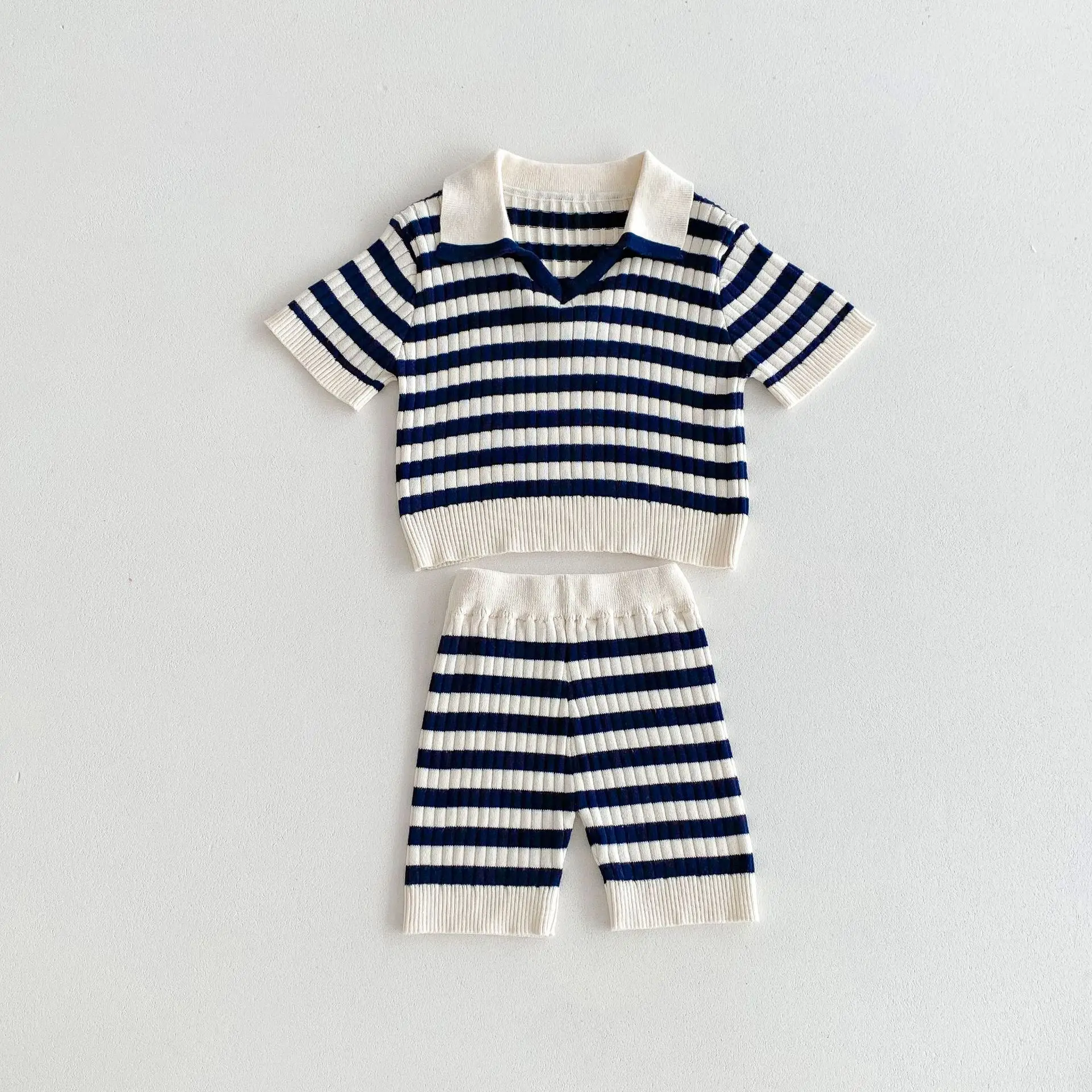 2025 Summer New Baby Short Sleeve Clothes Set Infant Striped Knit Tops + Shorts 2pcs Suit Infant Girl Casual T Shirts Outfits 29 Se2671bc23a014944bbaf8c7fe11a71f1Z