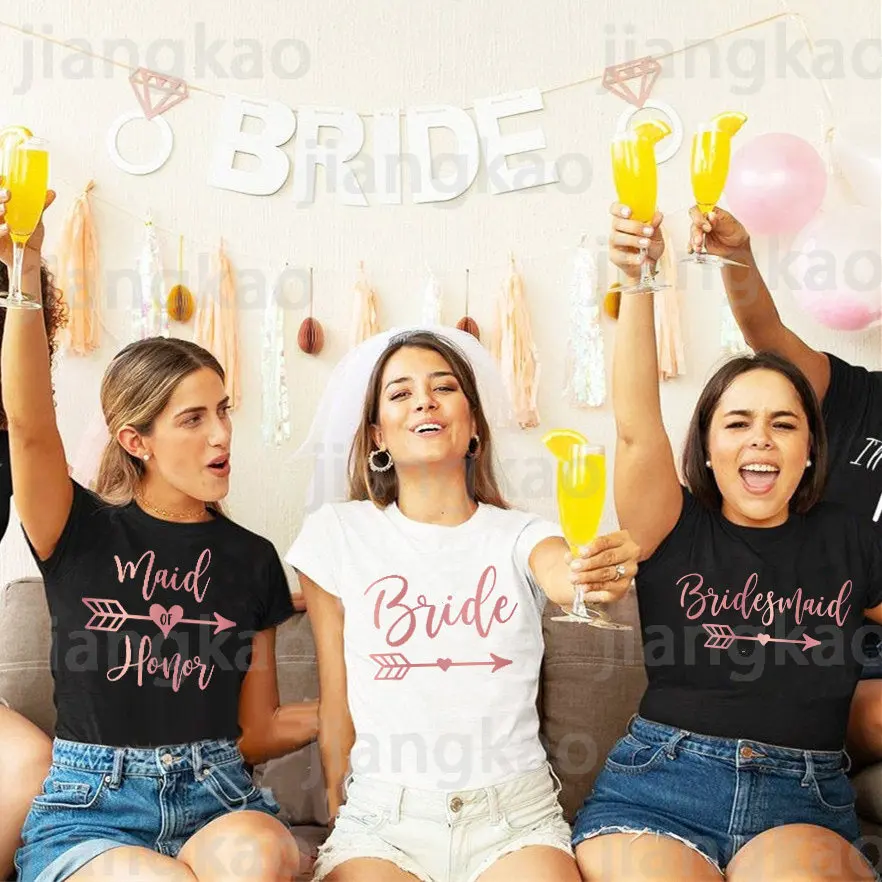 

Bride & Bridesmaid Shirt Maid of Honor T-Shirts Bachelorette Party Clothes Bridesmaid Matching Tops Bridal Shower Party Outfits