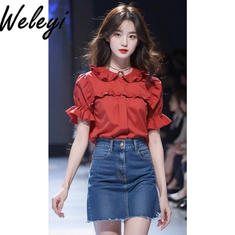 Женские милые красные рубашки и блузы во французском стиле, лето 2024, милые универсальные уникальные маленькие рубашки с искусственным воротником, красивый топ
Женские милые красные рубашки и блузы во французском стиле, лето 2024, милые универсальные уникальные маленькие рубашки с искусственным воротником, красивый топ