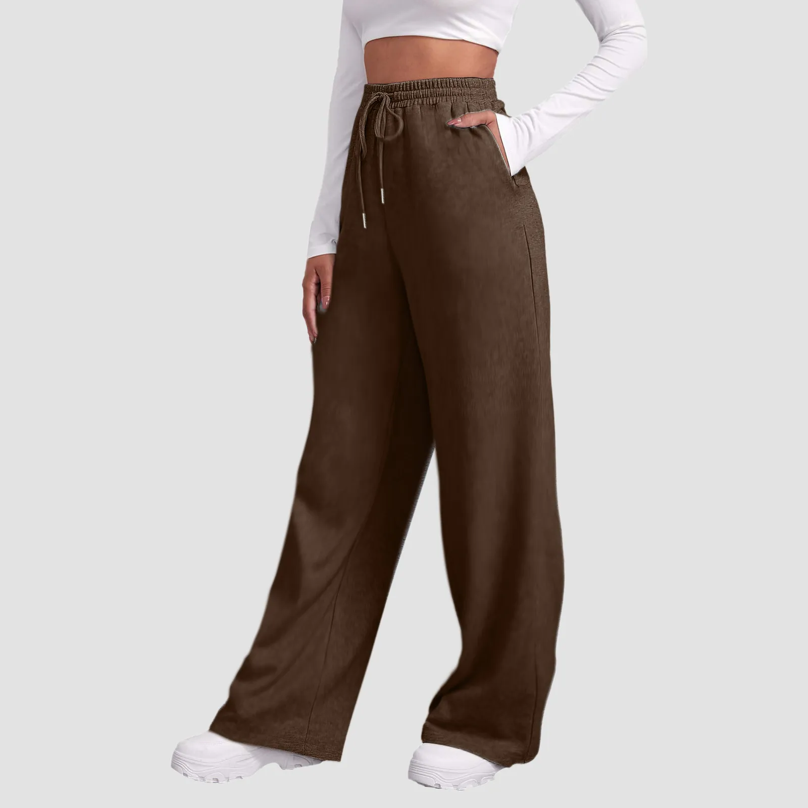 

Wide Leg Pants For Women’S Fleece Lined Sweatpants Straight Pants Bottom All-Math Plain Fitness Joggers Pants Travel Basic
