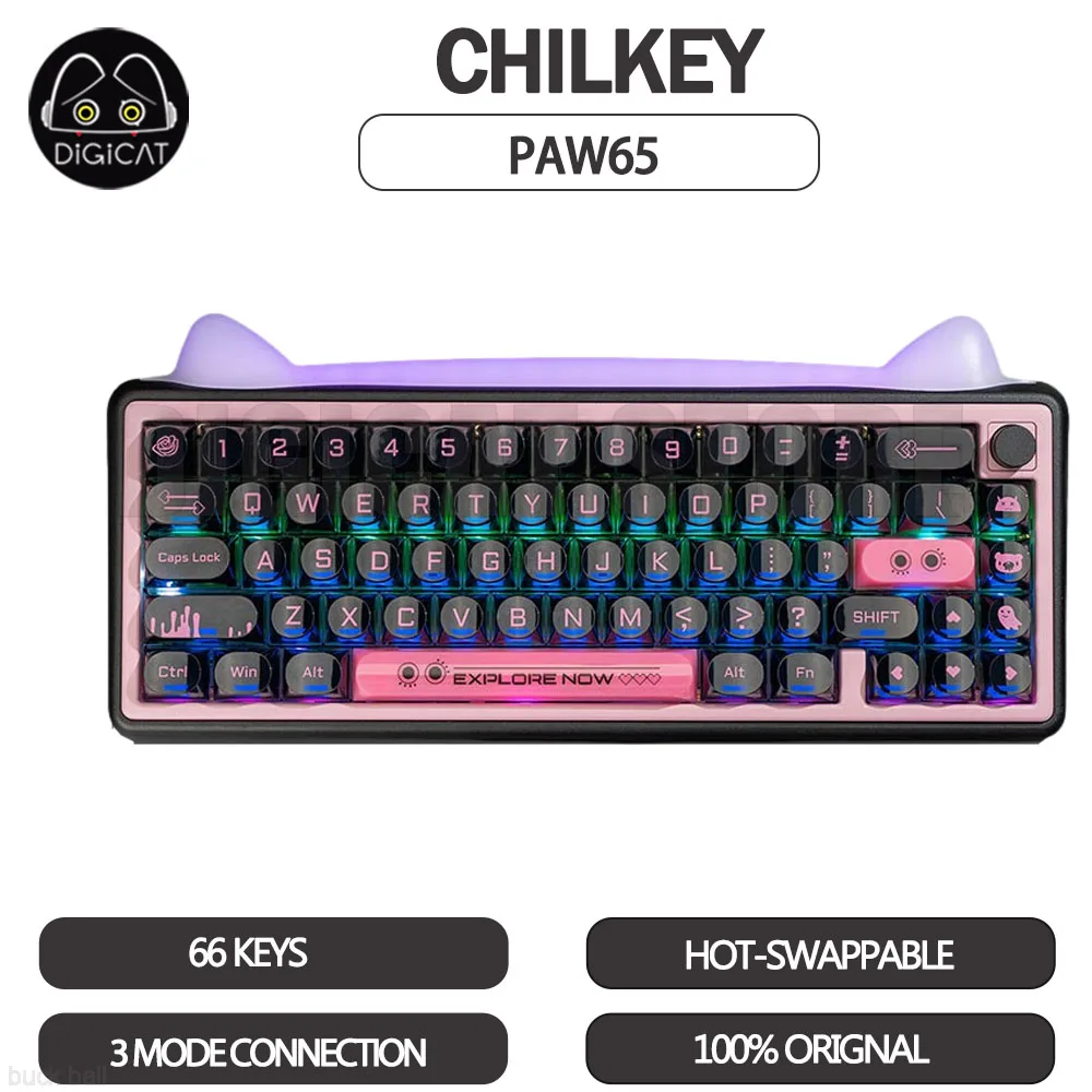 Chilkey PAW65 Mechanical Keyboard 3 Mode USB/2.4G/Bluetooth Wireless Keyboard Hot Swapping Aluminium Customize Keyboard Gifts
Chilkey PAW65 Mechanical Keyboard 3 Mode USB/2.4G/Bluetooth Wireless Keyboard Hot Swapping Aluminium Customize Keyboard Gifts