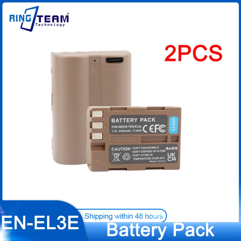 

2PCS TEN-EL3E EN-EL3E Battery Pack with Type-C Charging Cable For Nikon D700 D300s D300 D200 D100 D90 D80 D70s D70 D50 MH-18 MH-