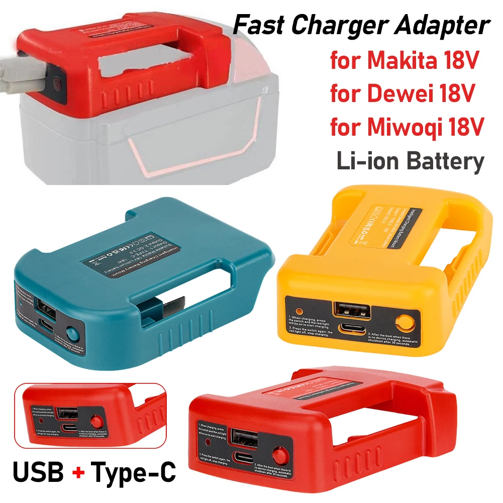 For Makita 18V Fast Charger Adapter TYPE-C+USB Battery Holder For Dewei/Miwoqi 18V Li-ion Battery Charger Adapter Fast Charging
For Makita 18V Fast Charger Adapter TYPE-C+USB Battery Holder For Dewei/Miwoqi 18V Li-ion Battery Charger Adapter Fast Charging