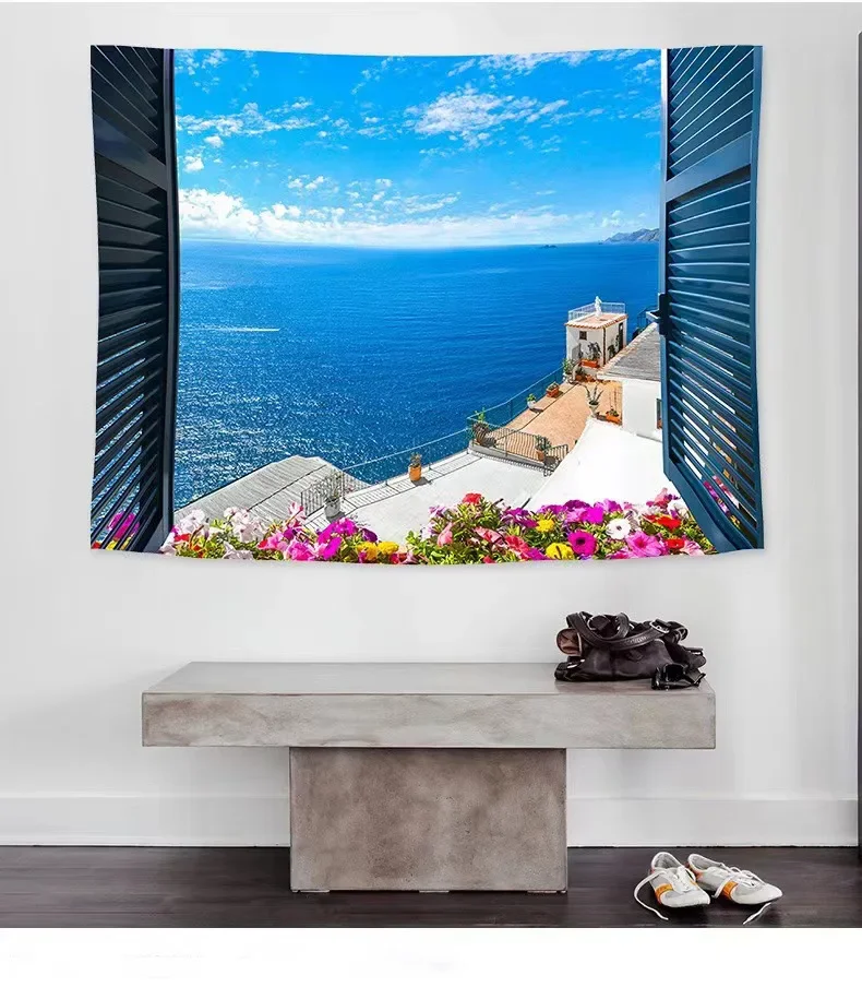 

Sea Outside The Window Scenery Tapestry Landscape Wall Hanging Blanket Decoration For Bedroom Living Room Dorm