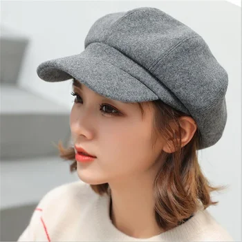 Women‘s Winter Vintage Berets Caps French Artist Warm Felt Hats Beret Female Solid Octagonal Hats 2023 Autumn Girl Newsboy Cap