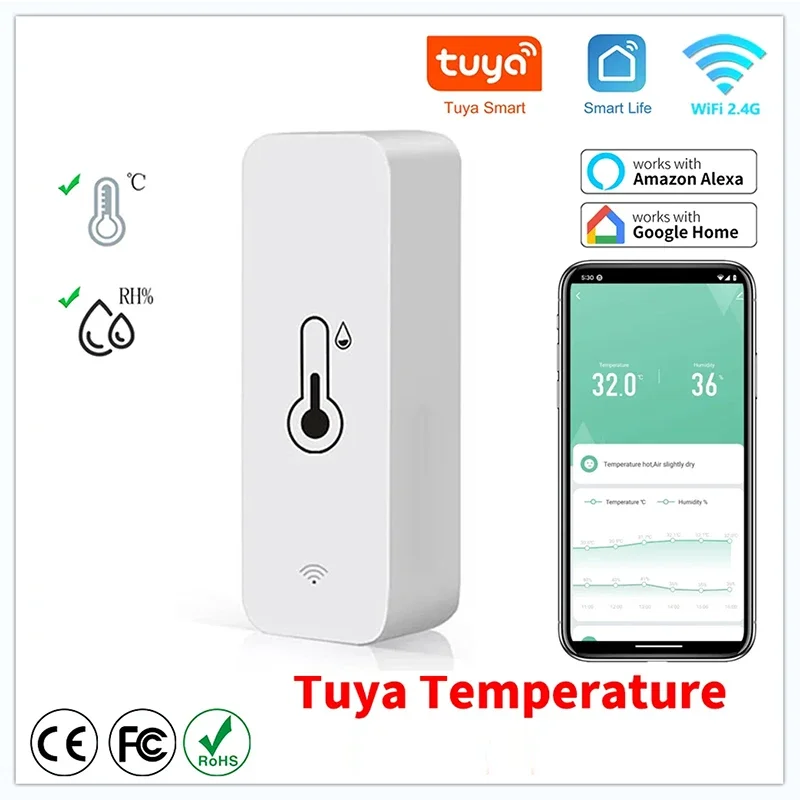 Tuya WiFi Temperature and Humidity Sensor Indoor Humidity Sensor Battery Powered APP Monitoring For Alexa Google Home Voice
Tuya WiFi Temperature and Humidity Sensor Indoor Humidity Sensor Battery Powered APP Monitoring For Alexa Google Home Voice