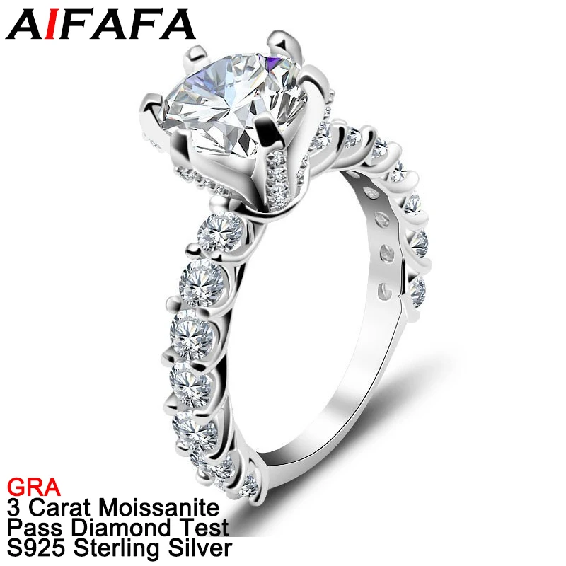

AIFAFA 3 Carat D Color VVS1 Moissanite Rings for Women 100% S925 Sterling Silver Lab Diamond Wedding Moissanita Ring Jewelry GRA