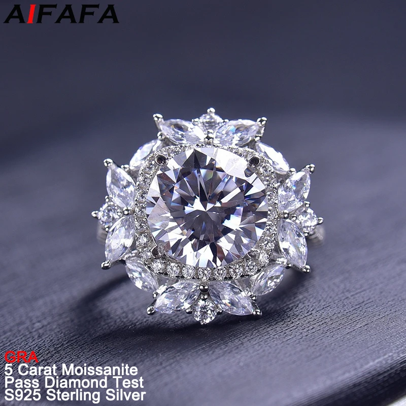 

5 Carat D Color Moissanite Women Rings 925 Silver Moissanita Engagement Wedding Ring Gifts Fine Jewelry Pass Diamond Test GRA