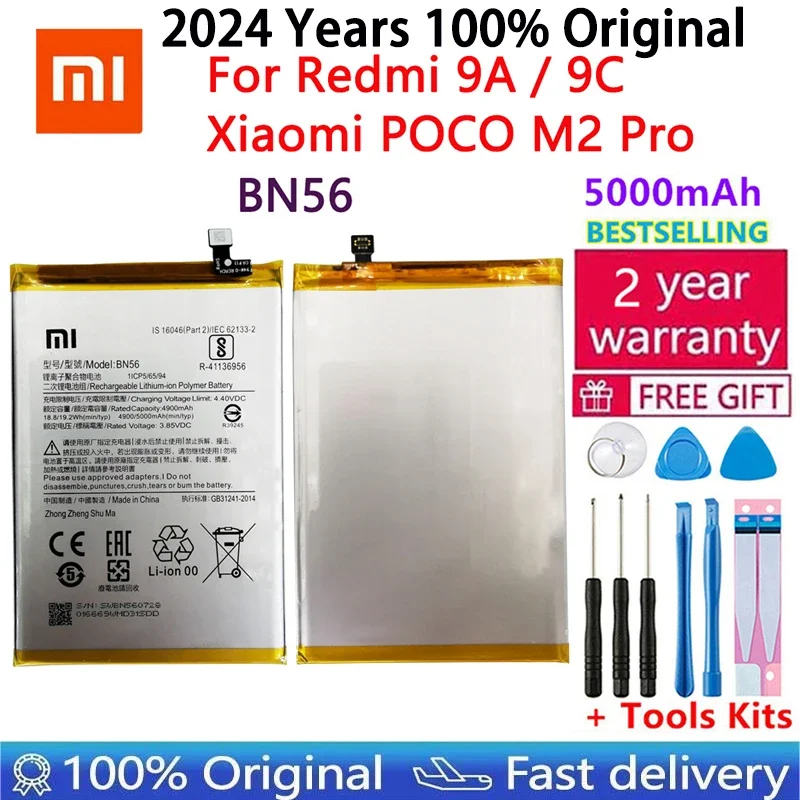 

100% Original Replacement Battery BN56 5000mAh For Xiaomi POCO M2 Pro Redmi 9A 9C Genuine Phone Battery Batteries Free Tools