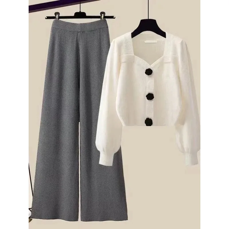 Winter Knit Sets Womens Outfits Vintage Square Collar Knitted Sweater and Wide Leg Pants Two Pieces Sets Office Lady Sets N559
Winter Knit Sets Womens Outfits Vintage Square Collar Knitted Sweater and Wide Leg Pants Two Pieces Sets Office Lady Sets N559