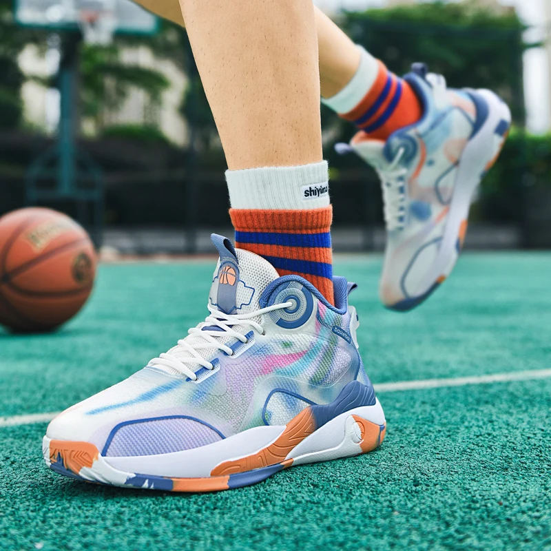 Tênis de basquete para homens de borracha anti deslizamento sola macia malha sapatos esportivos amortecimento alto macio ao ar livre tribunal sapatos de basquete homem Tenis de Basquete Upside-Down Cano Alto