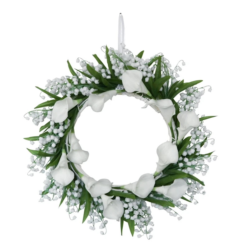

New Artificial Calla Lily Door Wreath,White Floral Wreath, For Front Door Living Room Wall Garden Wedding Festival Decor