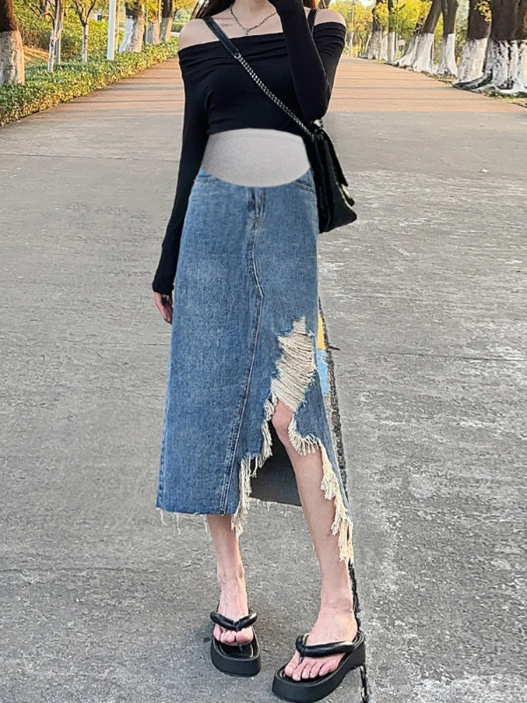 Irregular Maternity Denim Skirts with Holes Tassel Hem High Waist Side Split Pregnant Woman Straight Skirts Pregnancy Clothes
Irregular Maternity Denim Skirts with Holes Tassel Hem High Waist Side Split Pregnant Woman Straight Skirts Pregnancy Clothes