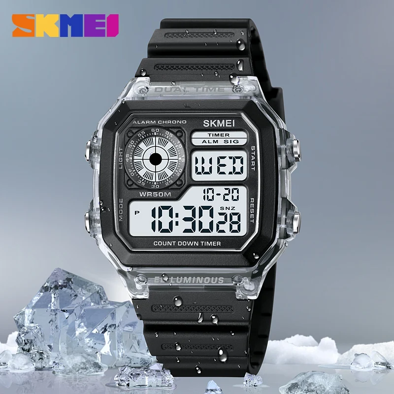 

SKMEI Digital Sports Watches Countdown Alarm Multifunction 5Bar Waterproof Chrono Mens Wristwatches LED Clock Male Reloj Hombre
